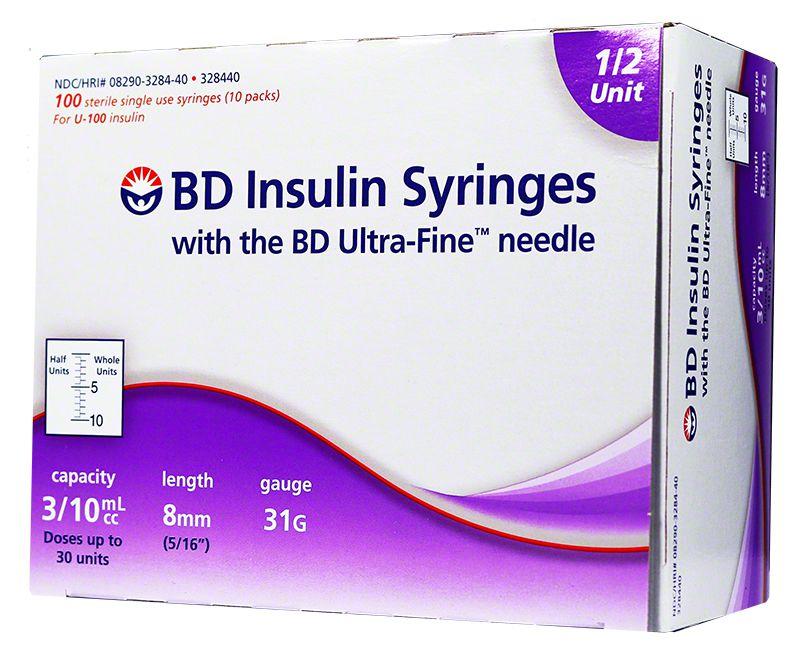 0.3 cc Ultra Fine Syringe 31 gauge with 1/2 unit markings - Box of 100 (BD-Embecta)